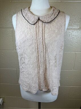 Princess Vera Wang Lace Sleeveless Camisole with Beaded Peter Pan Collar - Nude